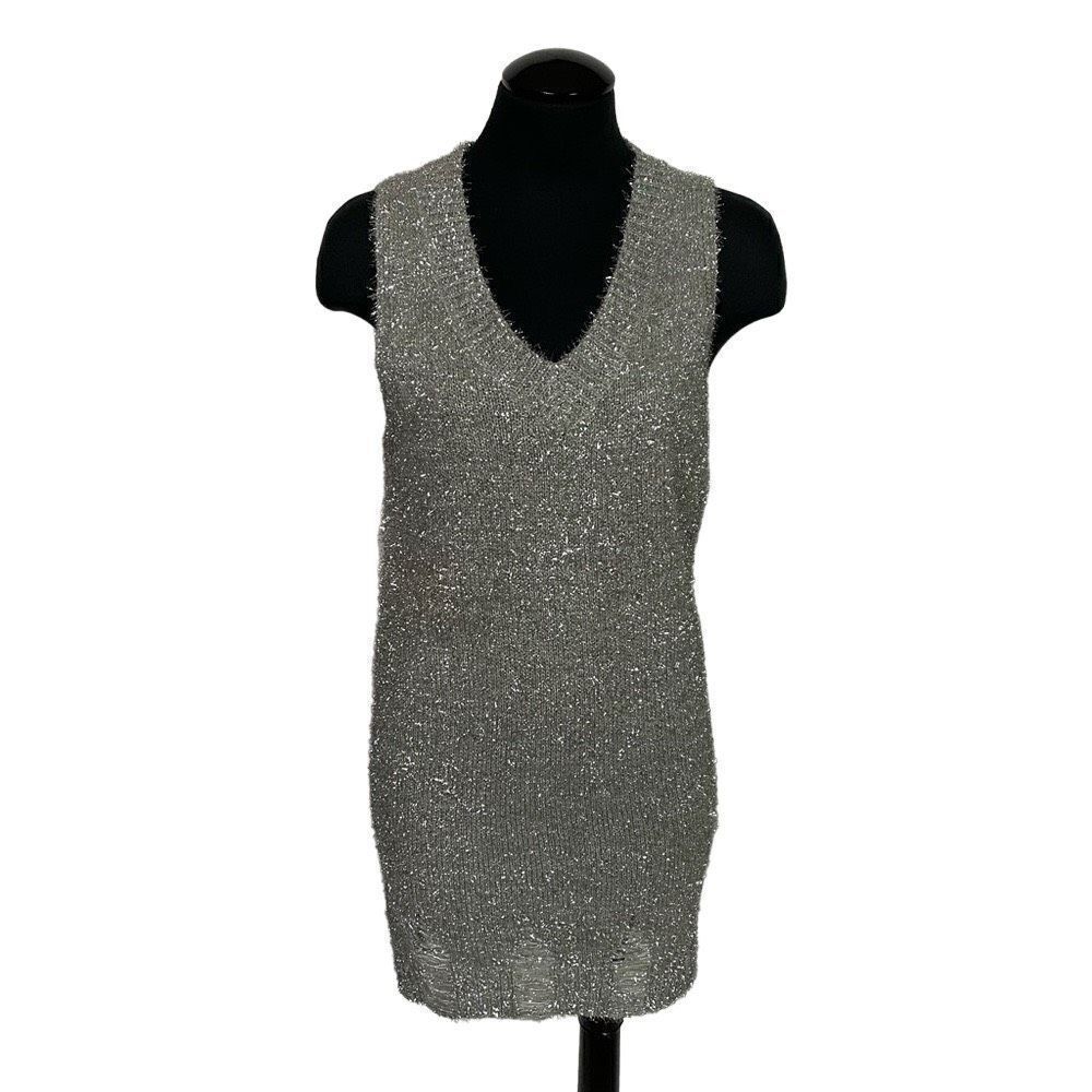 Parisian Silver Metallic Knit Mini Dress - Women’s S